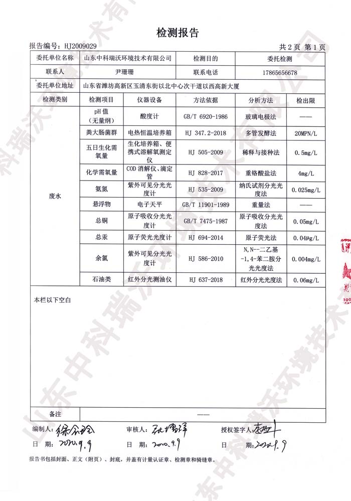 實(shí)驗(yàn)室廢水檢測報(bào)告--檢測正文